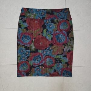 Cassie Pencil Knit Stretchy Pencil Skirt Black Florql Embroidered Look Size L